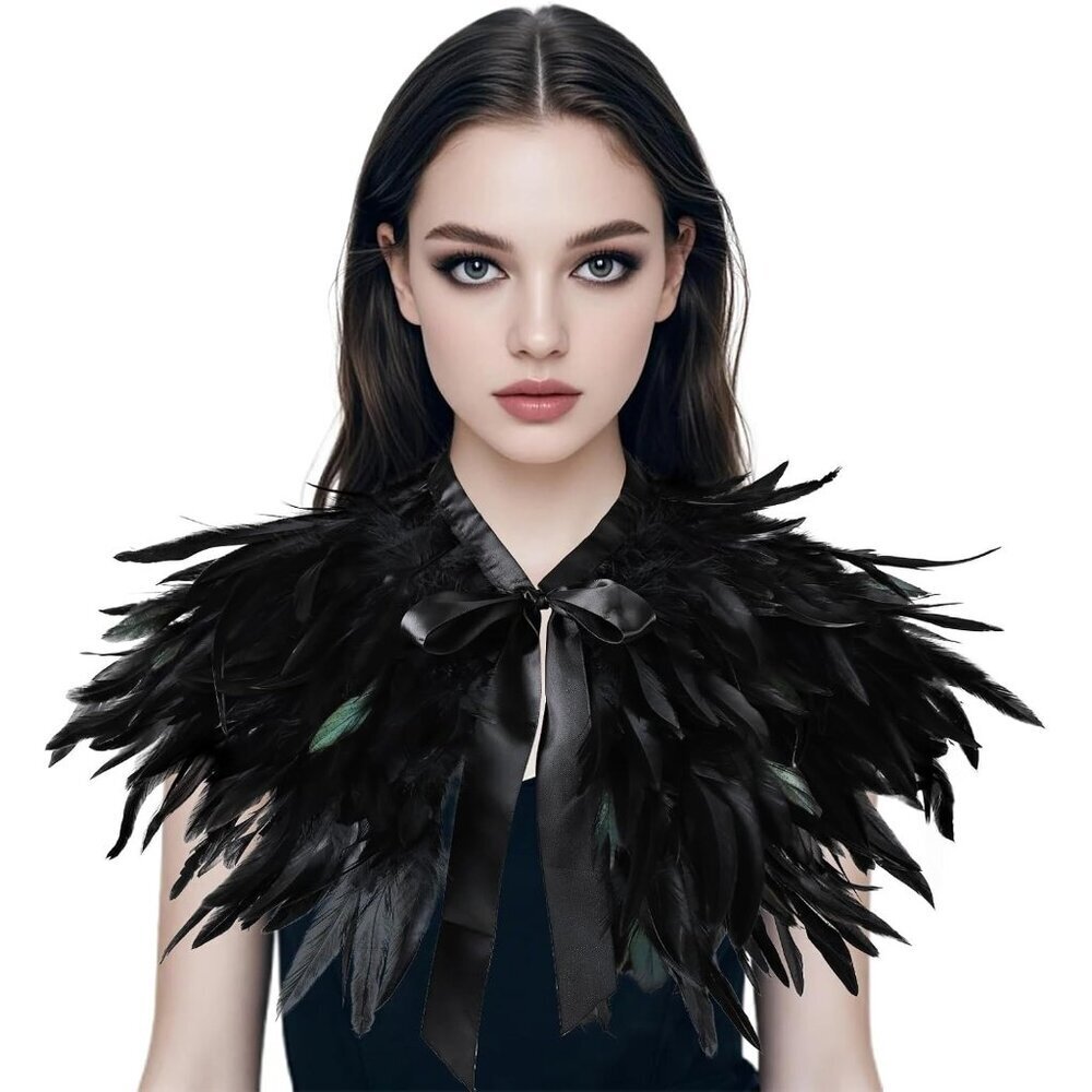 🆕Women Black Cape Shawl Witch Shoulder Wrap Cosplay Costumes Halloween